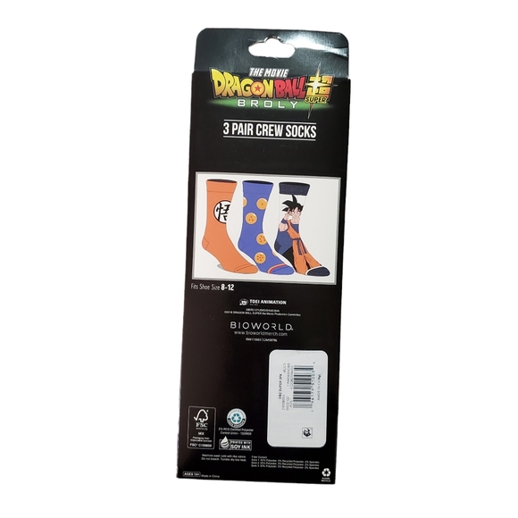 Dragon Ball Super Broly The‎ Movie Crew Socks 3 Pairs New - Picture 2 of 3